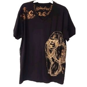 KEY Closet Men's Gorilla graphic studded Tee V-neck black size L